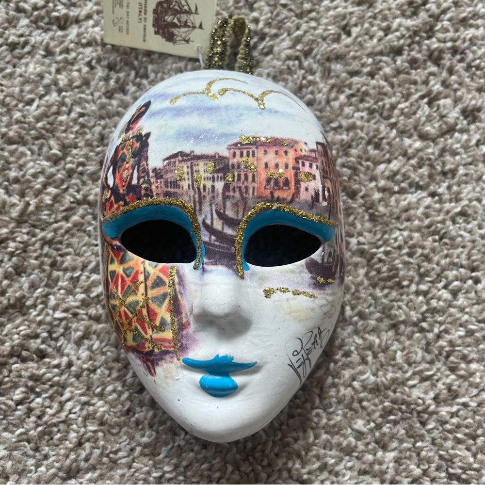 Venetian Style Decorative Mask with Blue and Gold Accents